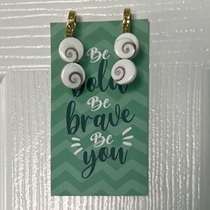 White Spiral Shell Huggie Earrings - Handmade